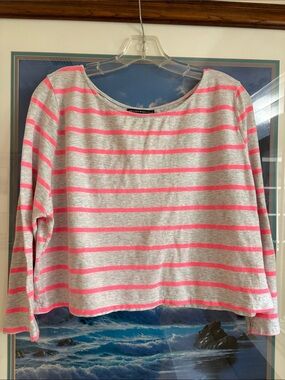 Brandy Melville Gray and Neon Pink Striped Crop Top